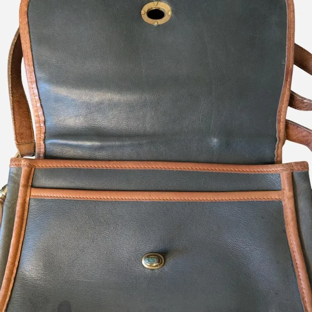Vintage Coach Two Tone Leather Station Bag Forest Green British Tan 9803
